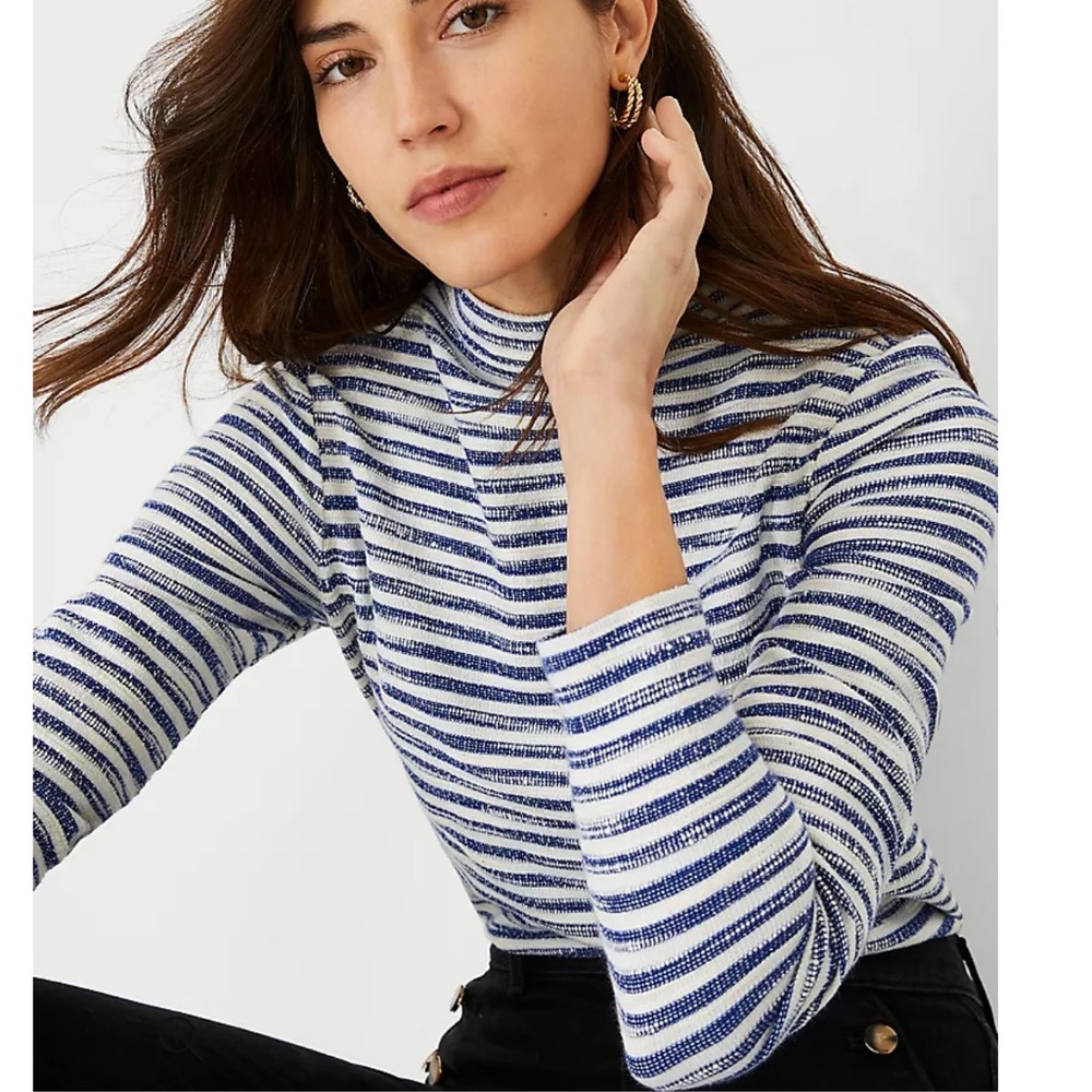 NWT Ann Taylor Petite Stripe Funnel Neck Sweatshirt